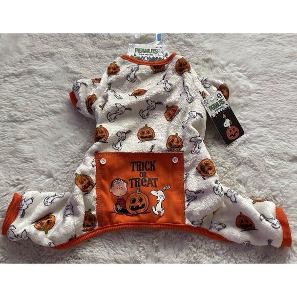 Peanuts Other - Peanuts SNOOPY Charlie Brown Halloween Trick Or Treat Velvet DOG PAJAMAS Size S